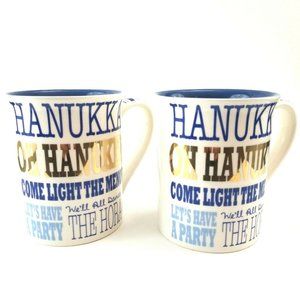 Set of 2 Hanukkah Lorrie Veasey Our Name is Mud 16oz Stoneware Coffee Tea Mugs